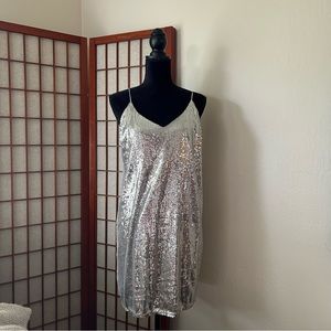 NWOT Silver Sequin Swing Dress